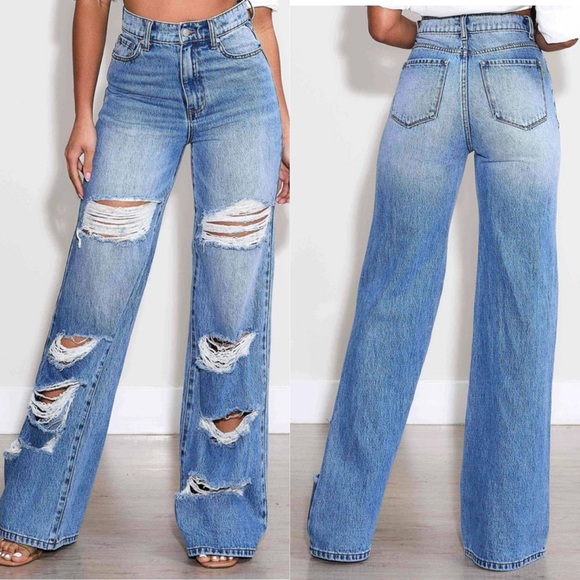 Nova Distressed Wide Leg Jeans - Picture 4 of 5
